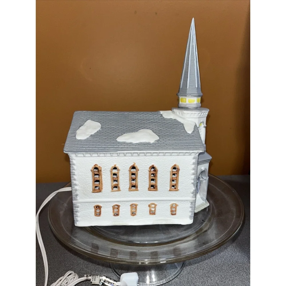 Vintage 1993 Lemax Dickensville Porcelain Lighted House Church Steeple